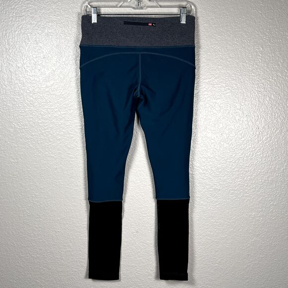 Mondetta Sz M Color Block Athletic Leggings Teal Gray Orange Back Zipper Pocket - Picture 2 of 12